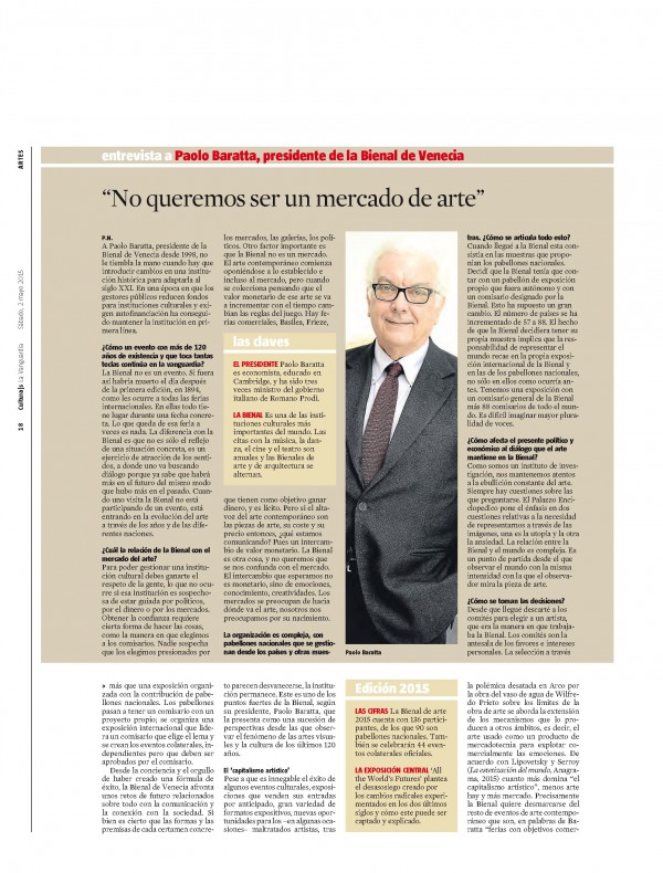 Paolo Baratta - La Biennale di Venezia - Pati Núñez - La Vanguardia